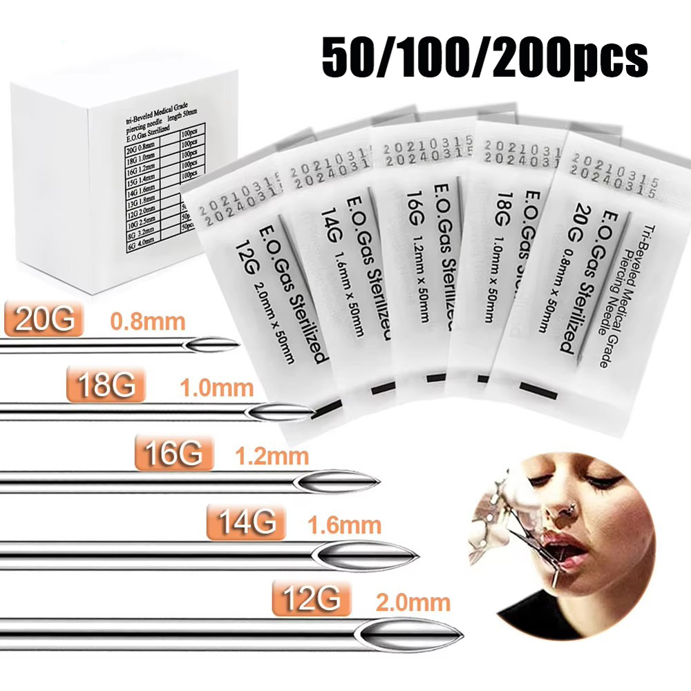 Body Jewelry Tool - 200/100/50 Agulhas Descartáveis para Piercing 12G