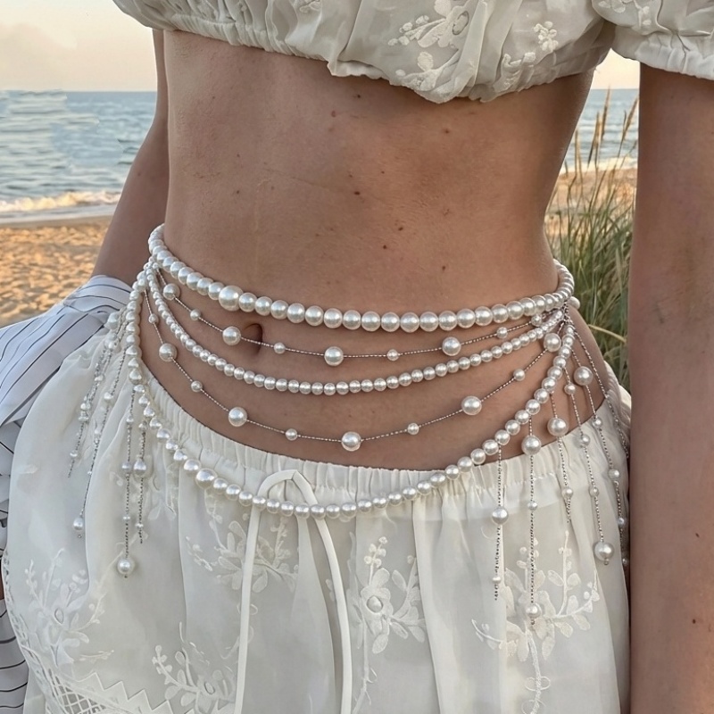 Body Jewelry High End - Luxuosa Corrente de Cintura com Pérolas